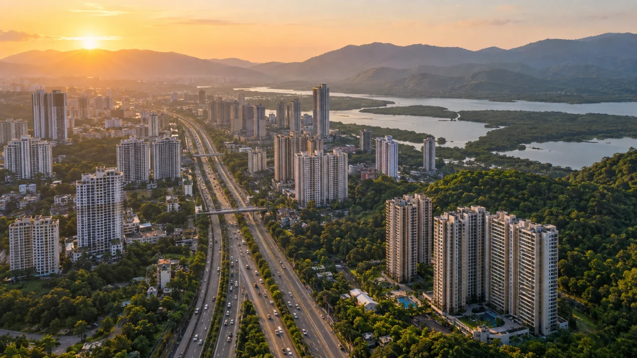 Ghodbunder Road residential corridor and surrounding landscape