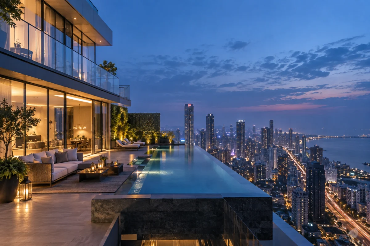 Rooftop penthouse overlooking the Mumbai skyline