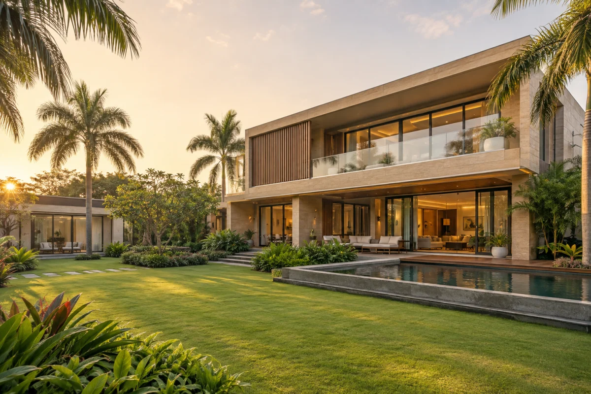 Contemporary luxury villa with landscaped gardens